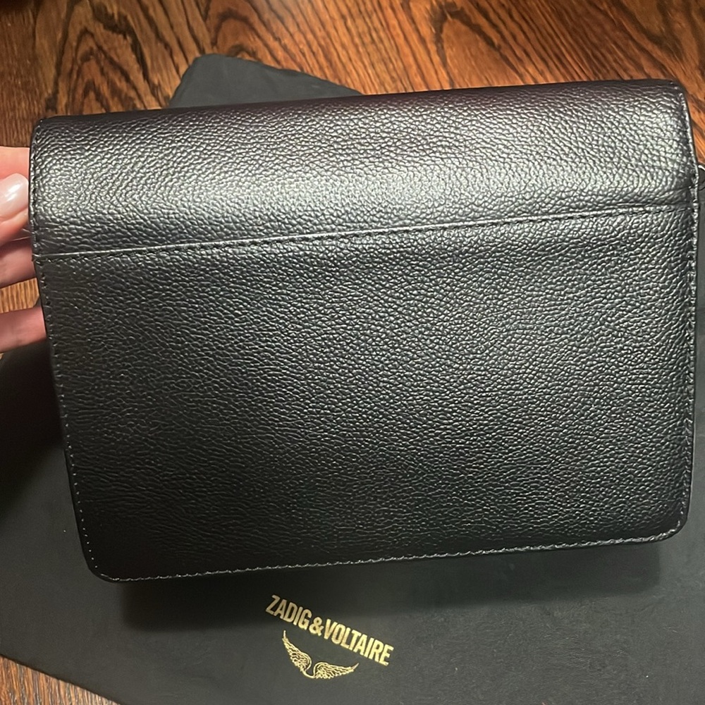 Zadig & Voltaire Black Leather Crossbody Bag with Silver Wing Emblem - Picture 3 of 7